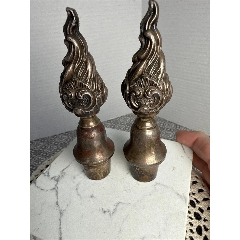 Antique Silver Plate Candelabra Flame Finials/Wine Stoppers. Set Of 2.